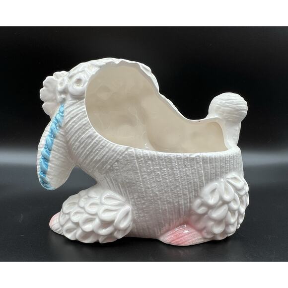 Vintage Lefton White Poodle Dog with Daisy Flowers Ceramic Planter Japan 6189 - Picture 6 of 11